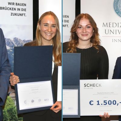 Rektor Gert Mayer (l), VR Wolfgang Prodinger (4.v.l.) und DFK-Vorsitzender Markus Walzl (r) überreichten den begabten Absolventinnen Luisa Lang (2.v.l.) und Katharina Prechtl (3.v.l.) die Urkunden und Schecks. Preisträger  Michael Schlögl konnte bei der Preisverleihung nicht anwesend sein. (Fotos: Frischauf Bild) DFK2025.jpg