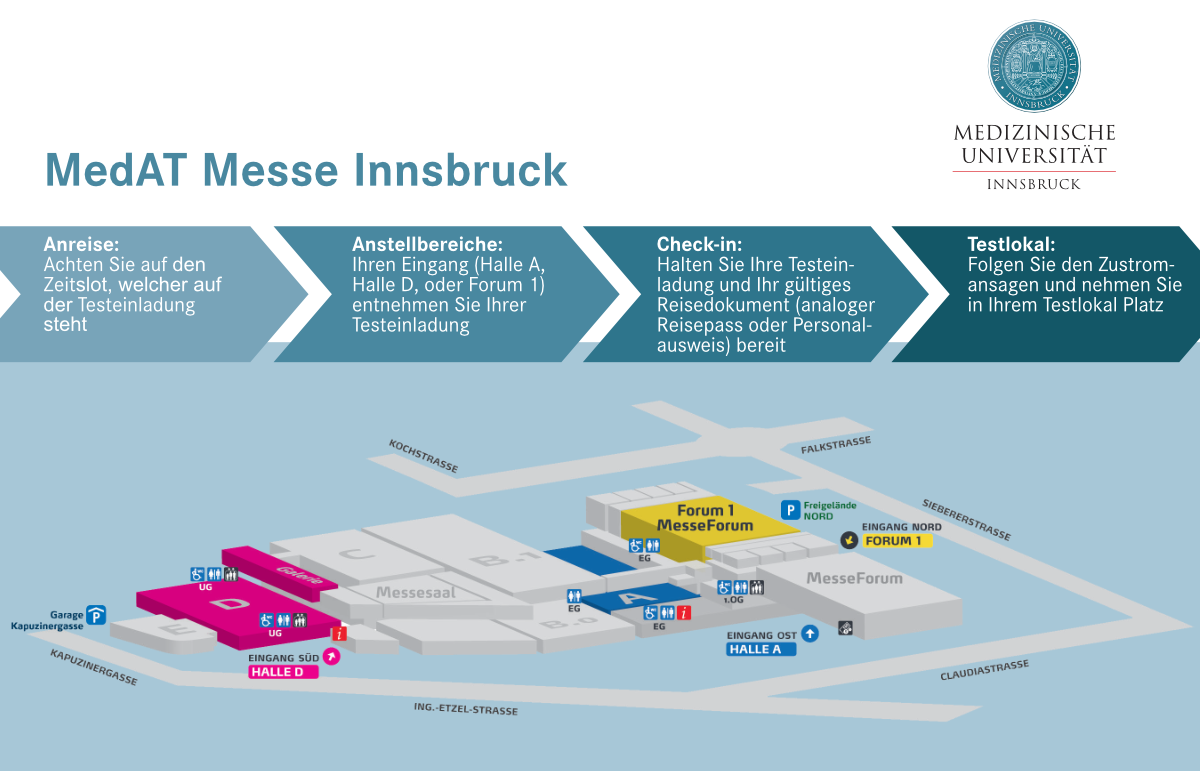 Übersichtsplan und Beschreibung für den Einlass beim MedAt